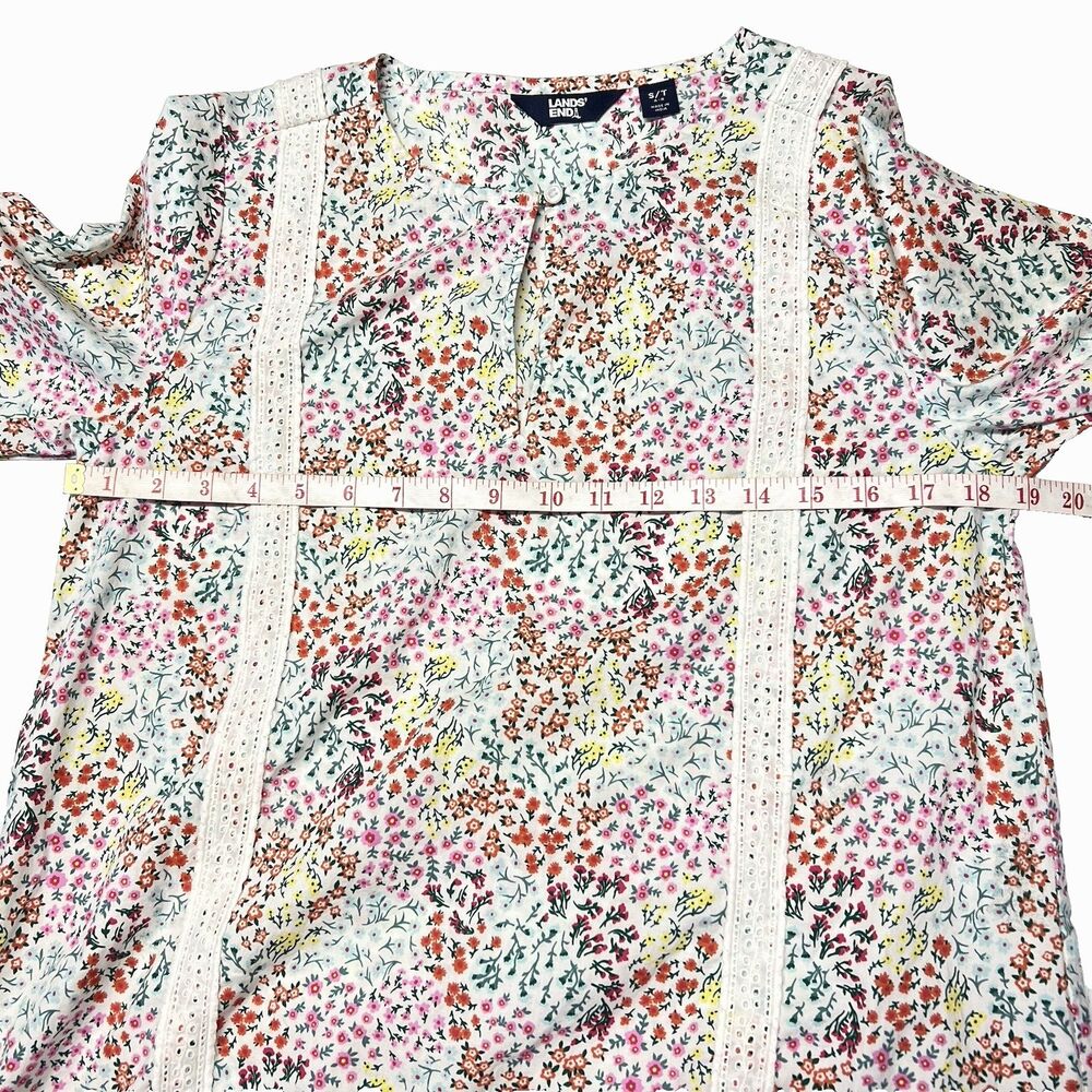 Lands End Womens Tall Size S/T Small Floral Crochet Cotton Keyhole Top Tunic - Picture 11 of 13